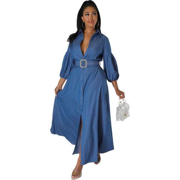 Camisa Denim Azul de Manga Larga para Mujer