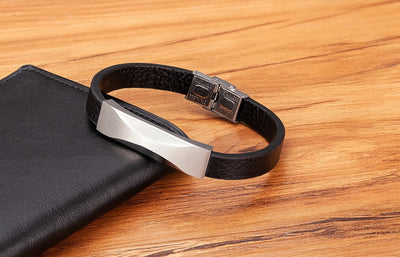 Pulsera de Cuero para Hombre con Acero Inoxidable y Patrón Geométrico - Image 16