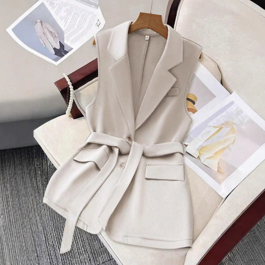 Chaleco Blazer Suelto Liso con Lazos Ajustables para Mujer - Image 4