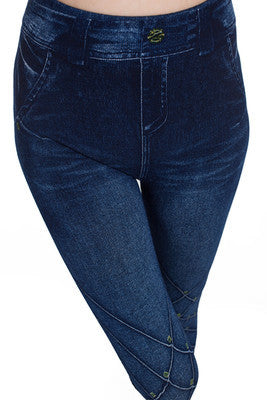 Leggins Ajustados de Algodón con Efecto Denim y Detalles Recortados - Image 5