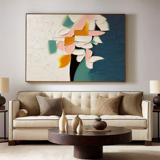 Cuadro Abstracto Moderno Pintura al Óleo Hecha a Mano con Textura 3D Flores - Image 6