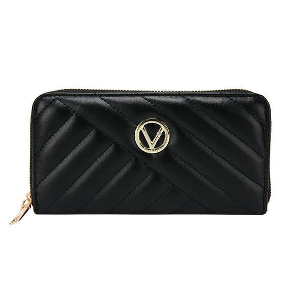 Billetera Mujer con Bordado Lingge - Diseño Elegante Dos Pliegues