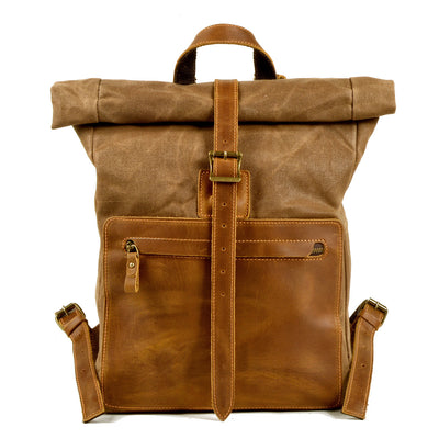 Mochila Retro de Lona y Cuero para Hombre - Estilo Casual Vintage - Image 5