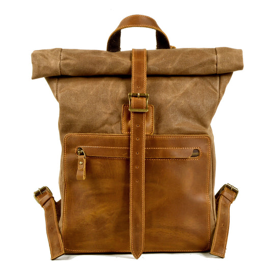Mochila Retro de Lona y Cuero para Hombre - Estilo Casual Vintage - Image 5