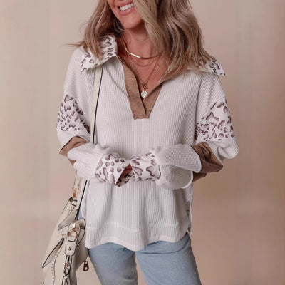 Sudadera con Capucha Estampado Leopardo y Solapa de Manga Larga