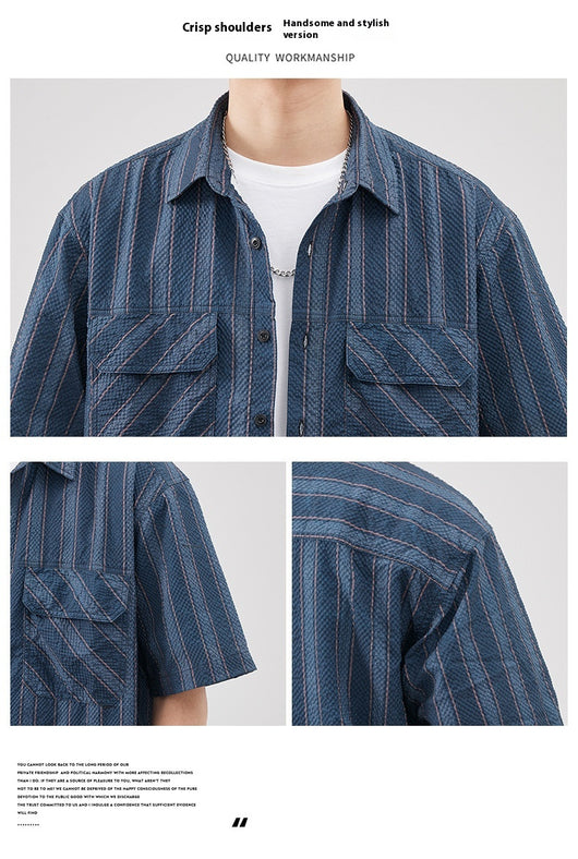 Camisa de Verano Seersucker a Rayas para Hombre - Image 19