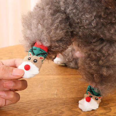 Calcetines Navideños para Perros con Diseño de Papá Noel y Reno