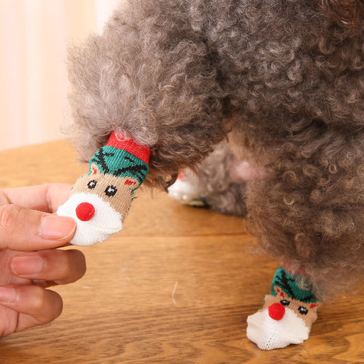Calcetines Navideños para Perros con Diseño de Papá Noel y Reno