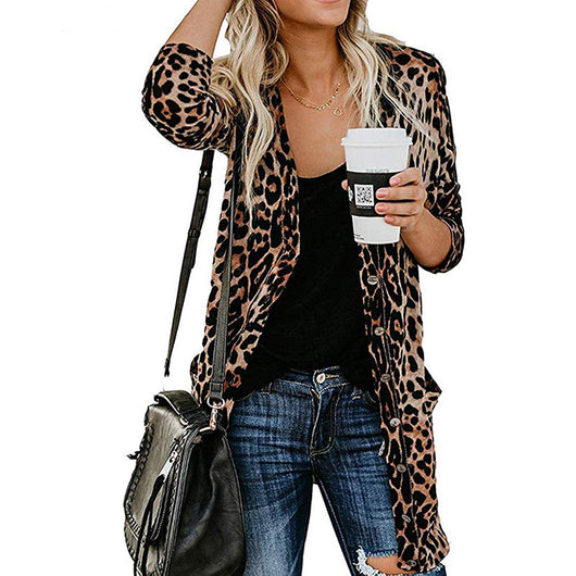 Chaqueta Leopardo Escote V Manga Larga con Botones - Image 13