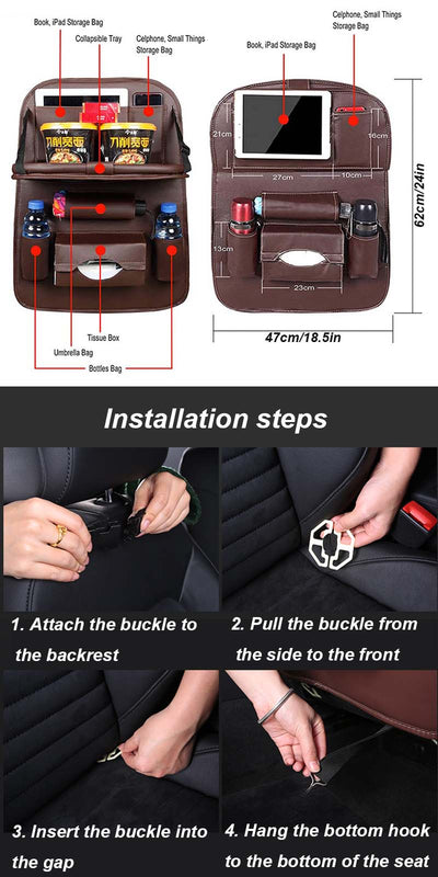 Organizador Multifuncional para Auto con Mesa Plegable y Cuero PU - Image 15
