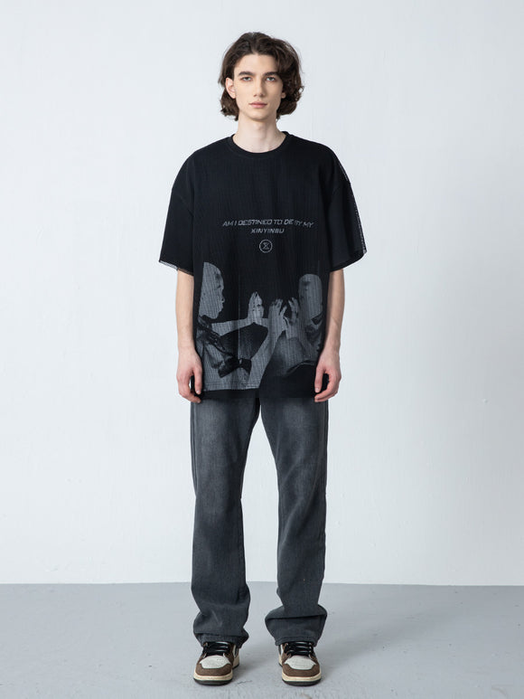 Playera Hombre Patrón de Letras con Colores Invertidos