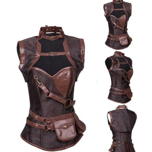 Corset Gótico Retro de PU Ajustado Sexy para Mujer