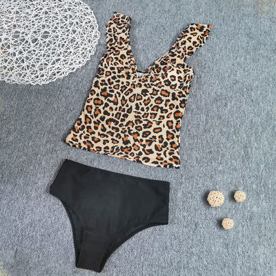 Traje de Baño Estampado Leopardo con Escote en V y Cintura Alta - Image 8
