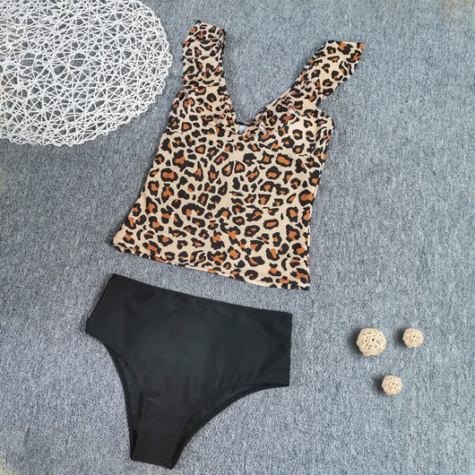 Traje de Baño Estampado Leopardo con Escote en V y Cintura Alta - Image 8