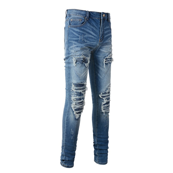 Patch Jeans Desgastado Estilo Moderno Masculino