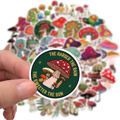 A large collection of 50 colorful mushroom graffiti stickers in various cartoon and artistic styles. - Image 7