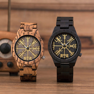 Reloj de Madera para Hombre con Símbolo de Brújula Náutica - Image 6