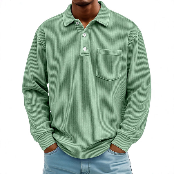Polo Manga Larga de Pana a Rayas para Hombre