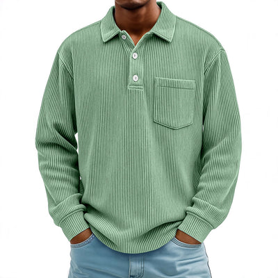 Polo Manga Larga de Pana a Rayas para Hombre - Image 2
