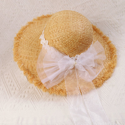 Sombrero de Rafia Ancho con Encaje Bosque y Moño para Mujer Shade - Image 11
