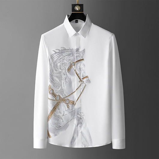 Camisa Slim Fit Hombre Manga Larga con Strass y Efecto Sin Planchado - Image 2