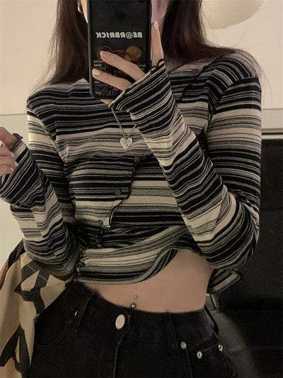 Top Cropped a Rayas Estilo Hip Hop Otoño para Mujer - Image 11