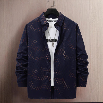 Camisa Casual de Manga Larga para Hombre con Estampado Geométrico en Dorado - Image 4