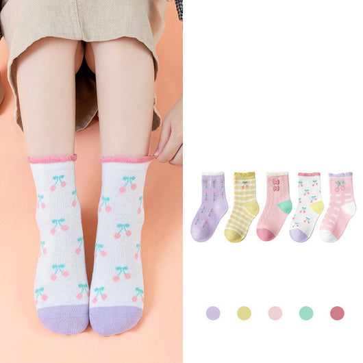 Calcetines Infantiles a Cuadros Franceses con Fresa y Dibujos Adorables