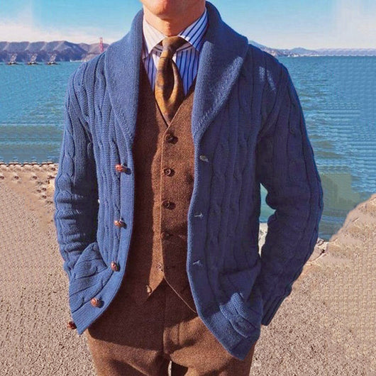 Cardigan Tejido Cuello Solapa Azul - Chaqueta Suéter Versátil - Image 4