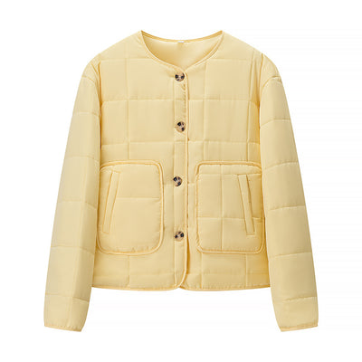 Abrigo Acolchado de Algodón a Cuadros Amarillo para Mujer - Image 2