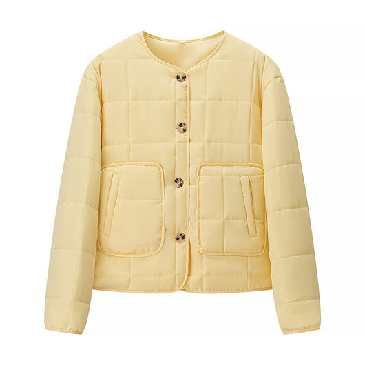 Abrigo Acolchado de Algodón a Cuadros Amarillo para Mujer - Image 2