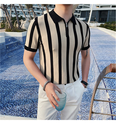 Suéter a Rayas con Cuello Solapa - Camiseta Casual Stretch Británica - Image 15