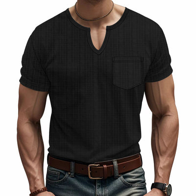 Camiseta Hombre Bambú Lino Artificial Suelta Transpirable Cuello V Manga Corta - Image 17