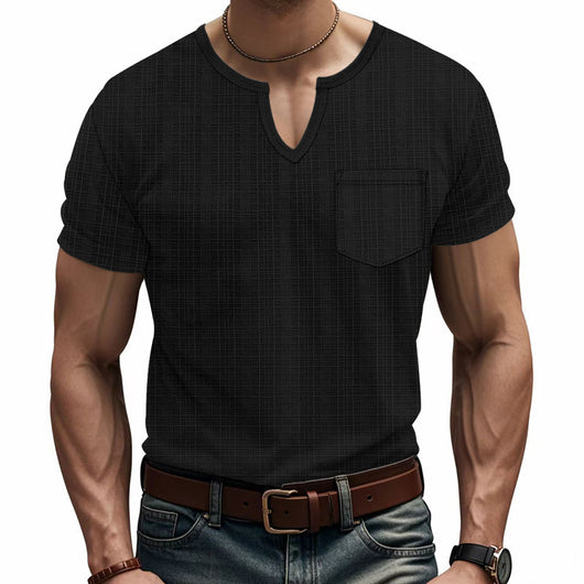 Camiseta Hombre Bambú Lino Artificial Suelta Transpirable Cuello V Manga Corta - Image 17
