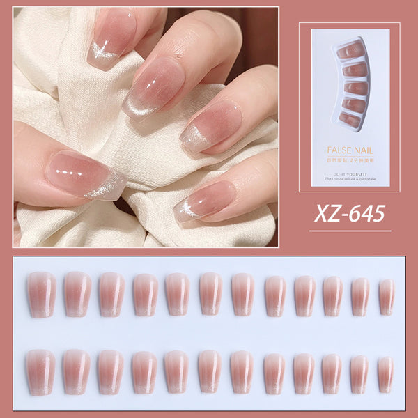 Uñas Postizas French Cat Eye Cortas Rubor - Manicura Artesanal Lista para Usar - Image 3