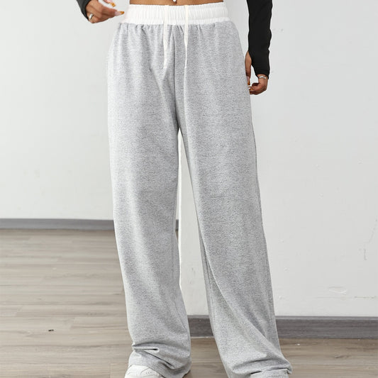 Pantalones Deportivos Mujer Cintura Ajustable Contraste de Colores