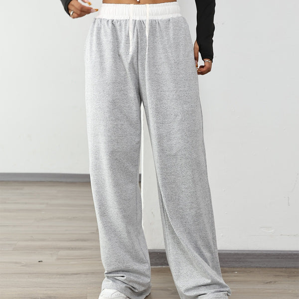 Pantalones Deportivos Mujer Cintura Ajustable Contraste de Colores