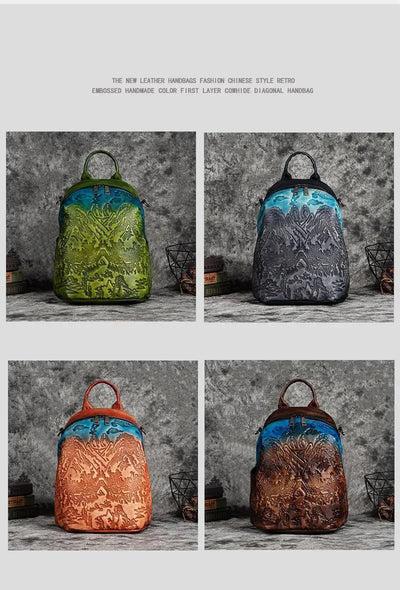 Mochila de Cuero Curtido al Vegetal con Grabado Vintage en Piel de Res - Image 7