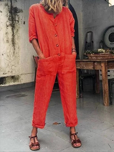 Jumpsuit Largo con Bolsillos y Color Sólido - Image 8