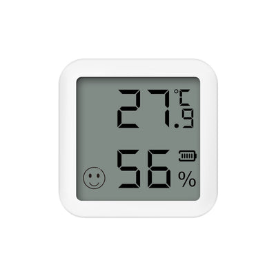 White mini Bluetooth temperature and humidity sensor with LCD display showing 27.9°C and 56% humidity. - Image 5
