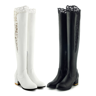 Botas Altas de Encaje Calado con Tacón Grueso - Image 9