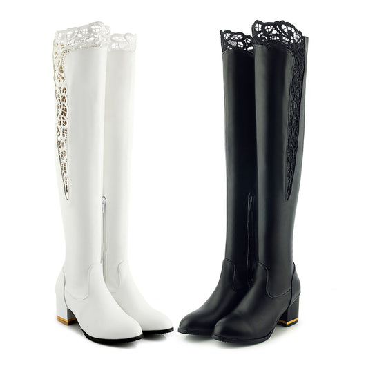 Botas Altas de Encaje Calado con Tacón Grueso - Image 9
