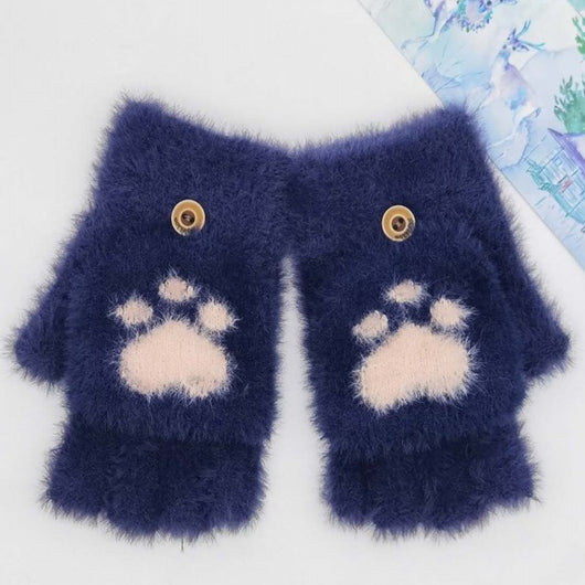 Guantes Mujer Cálidos Medio Dedo Imitación Visón Garra de Gato Convertibles - Image 2