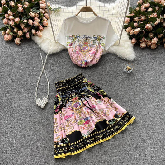Conjunto de Dos Piezas: Blusa Estampada y Falda Corta para Mujer - Image 4