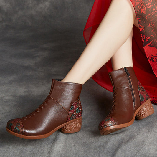Zapatos de Cuero Genuino para Mamá con Forro de Algodón y Terciopelo