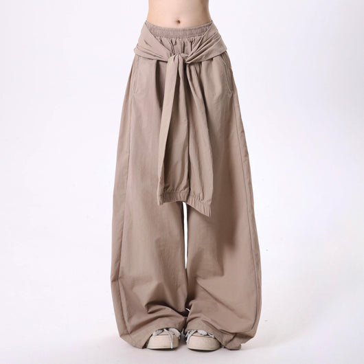 Pantalones Casuales Retro con Cordones y Diseño Clásico de Color Sólido - Image 4