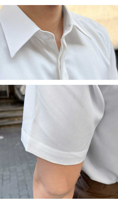 Camisa Slim Fit Manga Corta para Hombre - Estilo Business Casual - Image 6