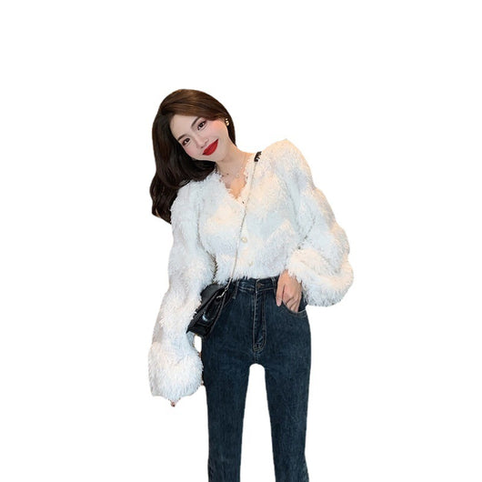 Cardigan Corto Peludo con Flecos - Image 12