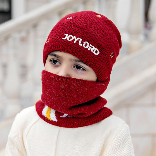 Conjunto de Gorro y Babero Tejido para Niños - Diseño Coreano Letras Abrigado Invierno