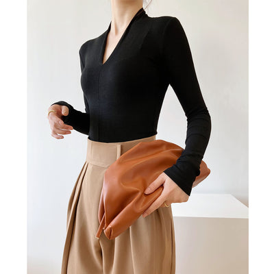 Blusa Básica de Cuello V y Manga Larga para Mujer - Image 15